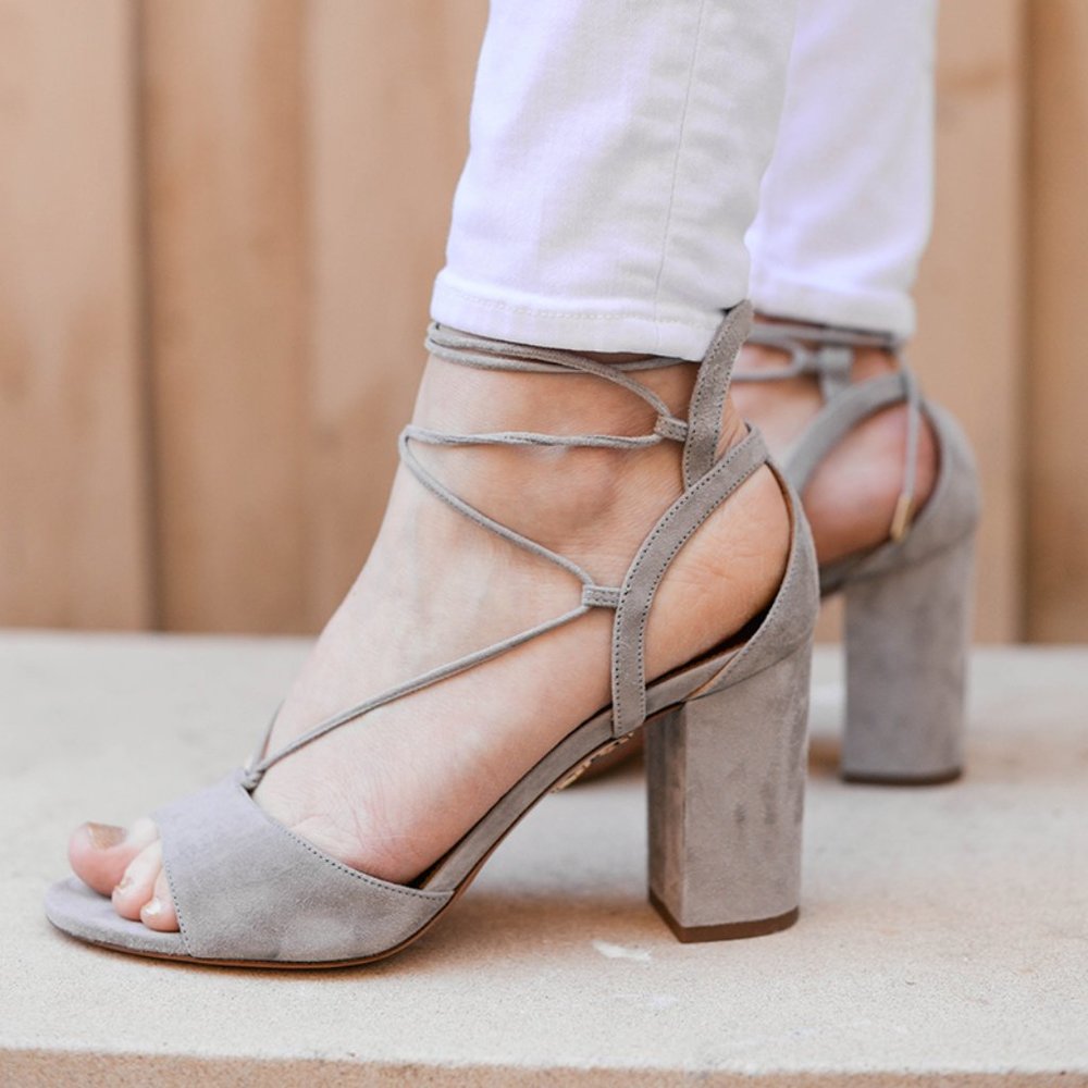 Aquazzura Taupe Strappy Block Heels